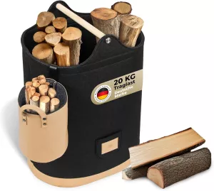 Koš na palivové dřevo  WARMHOLZ, plstěný/kůže