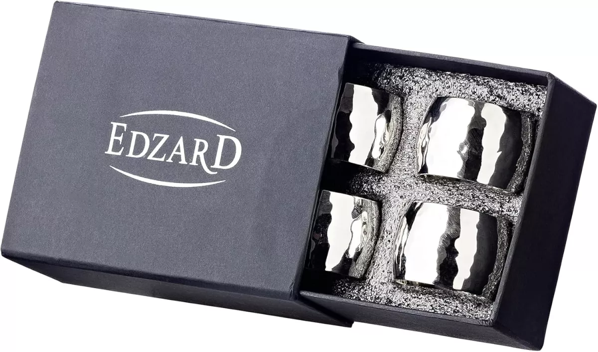 Kroužky na ubrousky EDZARD,ušlechtilá postříbřená ocel,varianty - 4. kroužky FLUX 4kusy