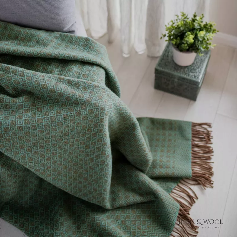 Luxusní vlněná deka Linen & Cotton, novozélandská vlna 140x200cm - Hnědo modrá Linen & Cotton LTD