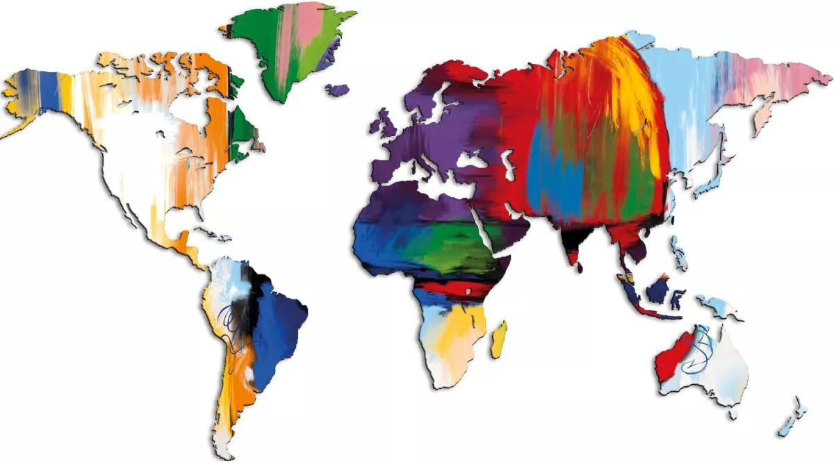 Mapa světa-MDF dekorace na zeď - 130 x 72 cm,varianty: - Barevná bez nápisů GIALLOBUS