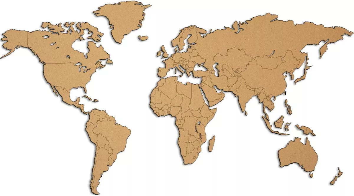Mapa světa-MDF dekorace na zeď - 130 x 72 cm,varianty: - Prázdná hnědá GIALLOBUS