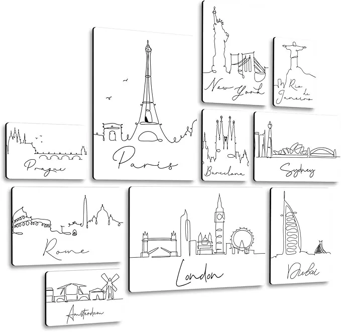Obrazy měst - sada 10 obrazů s různými městy, ihned k zavěšení,varianty: - Města černobílá GIALLOBUS