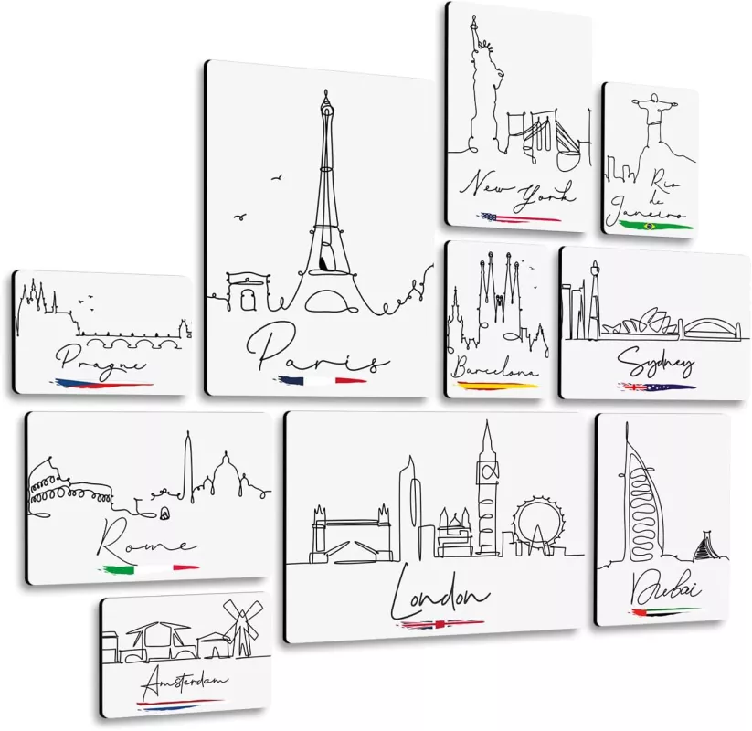 Obrazy měst - sada 10 obrazů s různými městy, ihned k zavěšení,varianty: GIALLOBUS