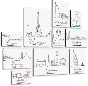 Obrazy měst - sada 10 obrazů s různými městy, ihned k zavěšení,varianty: | Nápis barva, Města černobílá, Metro