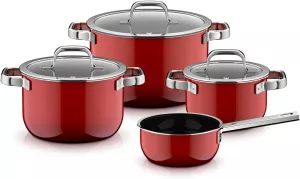 Sada hrnců WMF FUSIONTEC Mineral PRO, 4 ks,červená