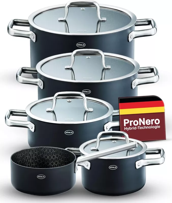 Sada hrnců RÖSLE EBONIC , ušlechtilá ocel, 5dílná luxusní sada