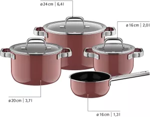 Sada hrnců WMF FUSIONTEC Mineral Pro 4 ks, růžová