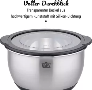 Servírovací misky GSW Primo z ušlechtilé oceli s víkem,varianty: - Sada servírovacích misek Ø 20 cm, Ø 24 cm+metlička