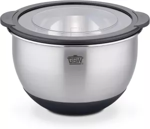 Servírovací misky GSW Primo z ušlechtilé oceli s víkem,varianty: | Ø 16, 1,2 l, Ø 20, 2,8 l, Sada servírovacích misek Ø 20 cm, Ø 24 cm+metlička