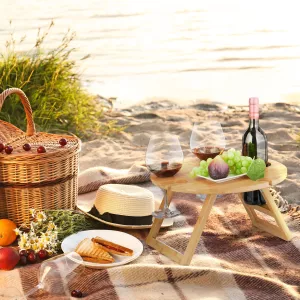 Kulatý piknikový stůl na víno z bambusu, Relaxdays RELAXDAYS Kulatý piknikový stůl na víno z bambusu, Relaxdays RELAXDAYS