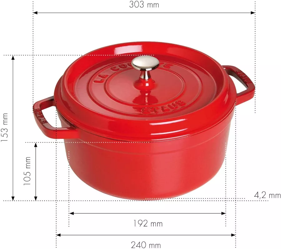 Litinový hrnec s poklicí STAUB La Cocotte, 24 cm / 3,8 l, různé barvy: - Červená