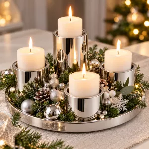 Luxusní adventní svícen H&B z lesklé ušlechtilé oceli Ø 32cm