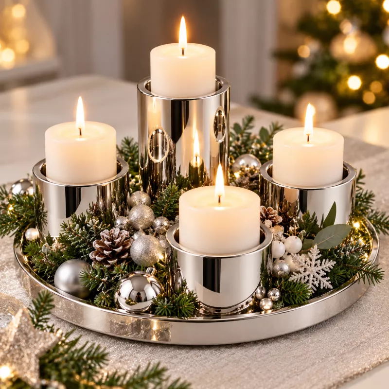 Luxusní adventní svícen H&B z lesklé ušlechtilé oceli Ø 32cm H.BAUER