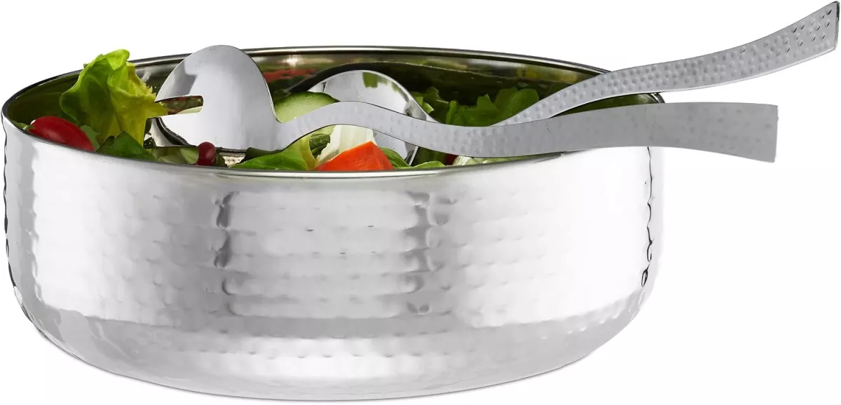 Salátová mísa Relaxdays – nerezová s příborem Ø 28 cm