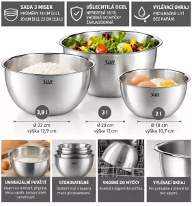 SILIT sada 3 nerezových kuchyňských misek 18, 22 a 24 cm SILIT sada 3 nerezových kuchyňských misek 18, 22 a 24 cm