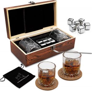 Dárková sada whisky 4/6 ledových kamenů,2 skleničky, v dřevěné krabičce, varianty: | Whisky stones 1, Whisky stones 2, Whisky stones 3