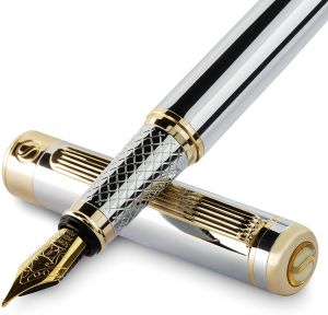 Luxusní plnící pero SCRIVEINER s povrchovou úpravou 24karátovým zlatem | černý lak/zlatá, černý lak/stříbrná,  stříbrný chrom , červená