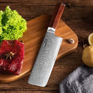 Šéfkuchařský nůž Nakiri FUJUNI, čepel 17,5cm, japonská damašková ocel FUJUNI
