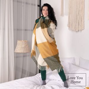 Vlněná merino deka LoveYouHome,140x200cm | Tmavě šedá, Červeno bílá, sobi, Béžová s bílou rybí kostí