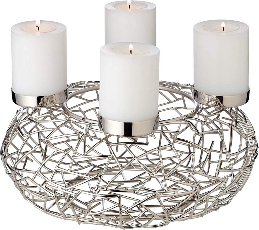 Luxusní adventní věnec EDZARD Milano z ušlechtilé oceli, varianty - stříbrný ø 34cm