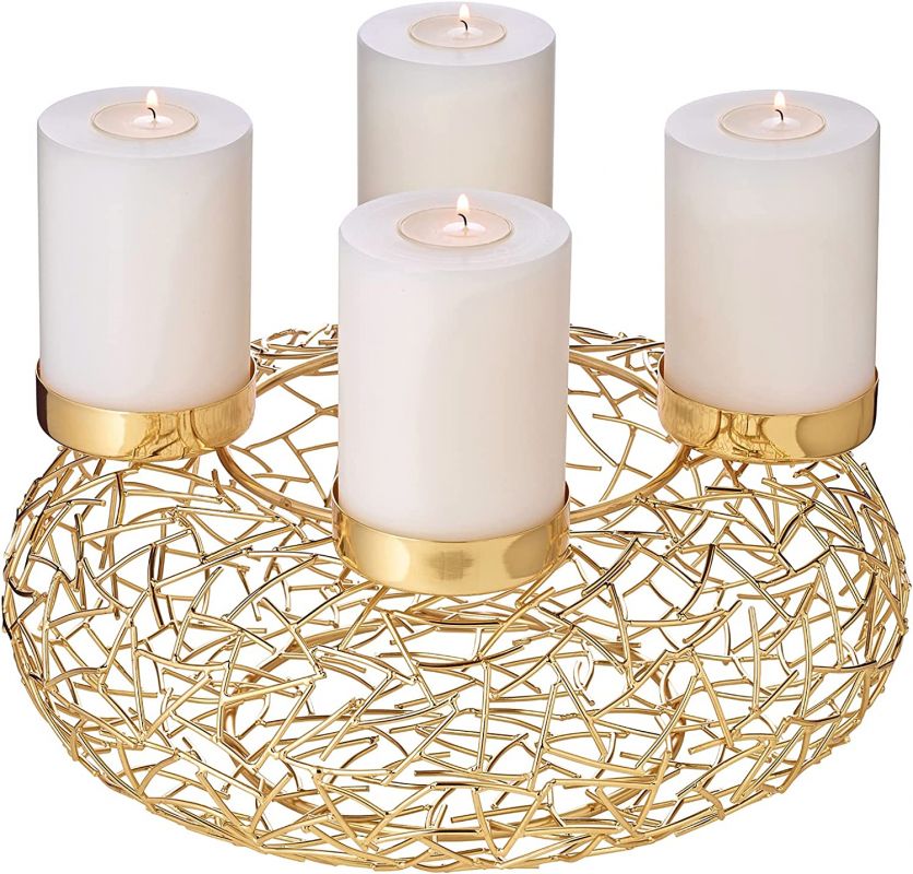 Luxusní adventní věnec EDZARD Milano z ušlechtilé oceli, varianty - zlatý ø 34cm