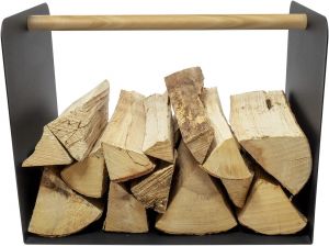 Koš na krbové dřevo TEILEPLUS24, černý/dřevo