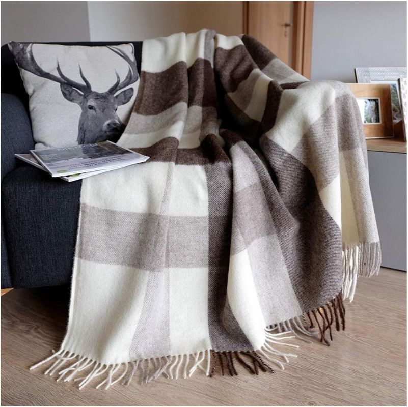 Luxusní vlněná deka Linen & Cotton, novozélandská vlna 140x200cm - Hnědá kostka Linen & Cotton LTD