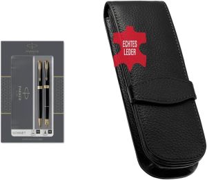Luxusní plnící pero+kuličkové pero,PARKER Sonnet Matte Black GT Duo Set