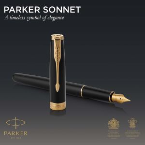 Luxusní plnící pero+kuličkové pero,PARKER Sonnet Matte Black GT Duo Set