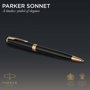 Luxusní plnící pero+kuličkové pero,PARKER Sonnet Matte Black GT Duo Set