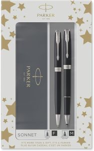 Luxusní plnící pero+kuličkové pero,PARKER Sonnet Matte Black GT Duo Set