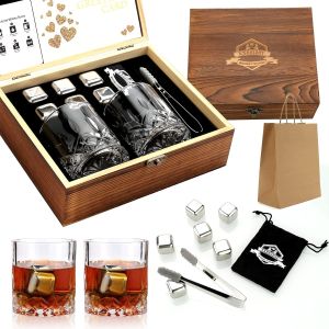 Dárková sada whisky 4/6 ledových kamenů,2 skleničky, v dřevěné krabičce, varianty: Loocar