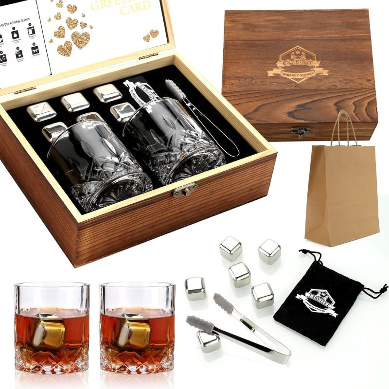 Dárková sada whisky 4/6 ledových kamenů,2 skleničky, v dřevěné krabičce, varianty: - Whisky stones 2 Loocar