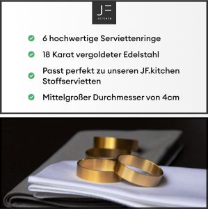 Kroužky na ubrousky JF.kitchen, ušlechtilá ocel, pozlacené 18karátovým zlatem, JF.kitchen®