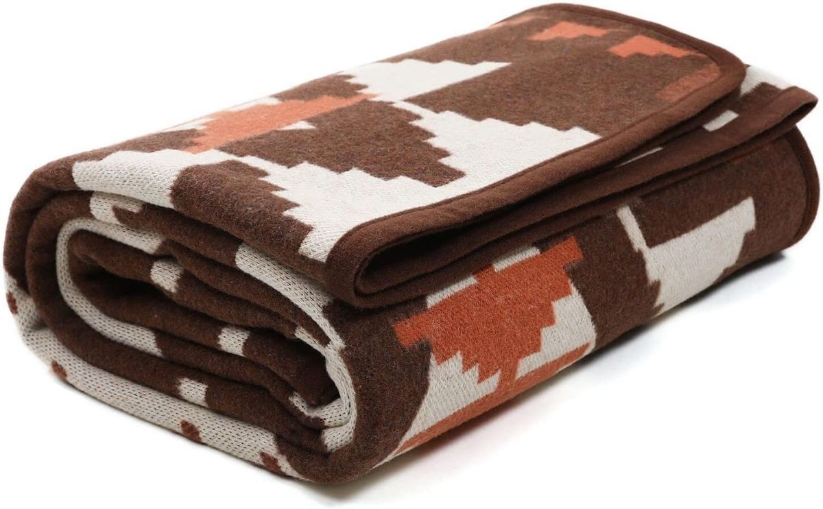 Vlněná, luxusní merino deka ACUSHLA, různé barvy - Hnědá indiánský vzor 150x200cm,30% vlna,40% polyester,16% akryl,7% bavlna,7% nylon