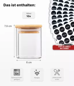 Sada 10 sklenic na koření Deco haus® s bambusovým víčkem