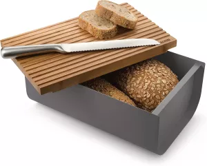 Chlebník s prkénkem Alessi-Mattina,tmavě šedý