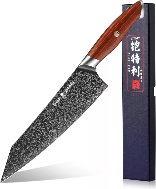 Japonský, damaškový nůž KITORY-santalové dřevo,různě druhy: - Kuchařský nůž na maso 21cm KITORY