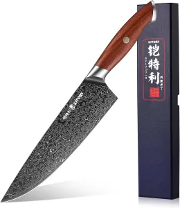 Japonský, damaškový nůž KITORY-santalové dřevo,různě druhy: | Kuchařský nůž 20cm, Kuchařský nůž na maso 21cm