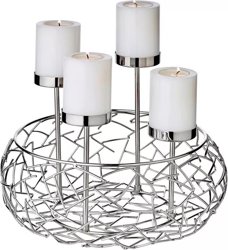Luxusní adventní věnec EDZARD Milano z ušlechtilé oceli, varianty - Stříbrný ø 30cm up