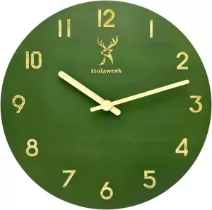 Nástěnné hodiny Holzwerk, dřevěné, 25cm, varianty: | Zelené, Hnědé