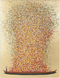 Obraz na plátně KARE Flower Boat Gold Red 100x80cm