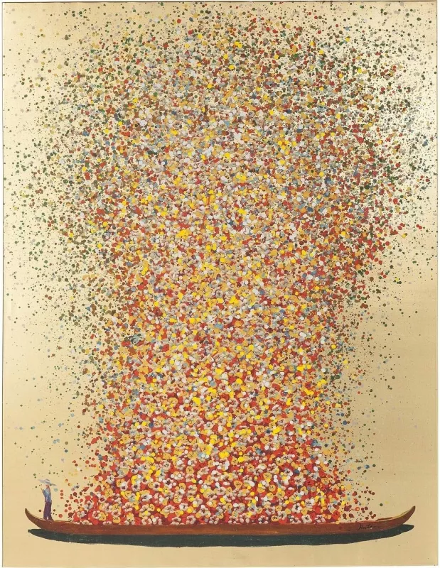 Obraz na plátně KARE Flower Boat Gold Red 100x80cm