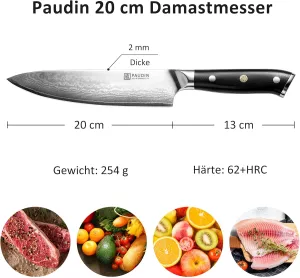 Profesionální, kuchařský damaškový nůž PAUDIN 20cm