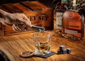 Dárková sada na whisky,8 kamenů, 2 skleničky v dřevěné krabičce LOFERMA