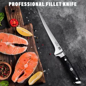 Filetovací nůž SHAN ZU,dřevo Pakka, damašková ocel,čepel 18cm