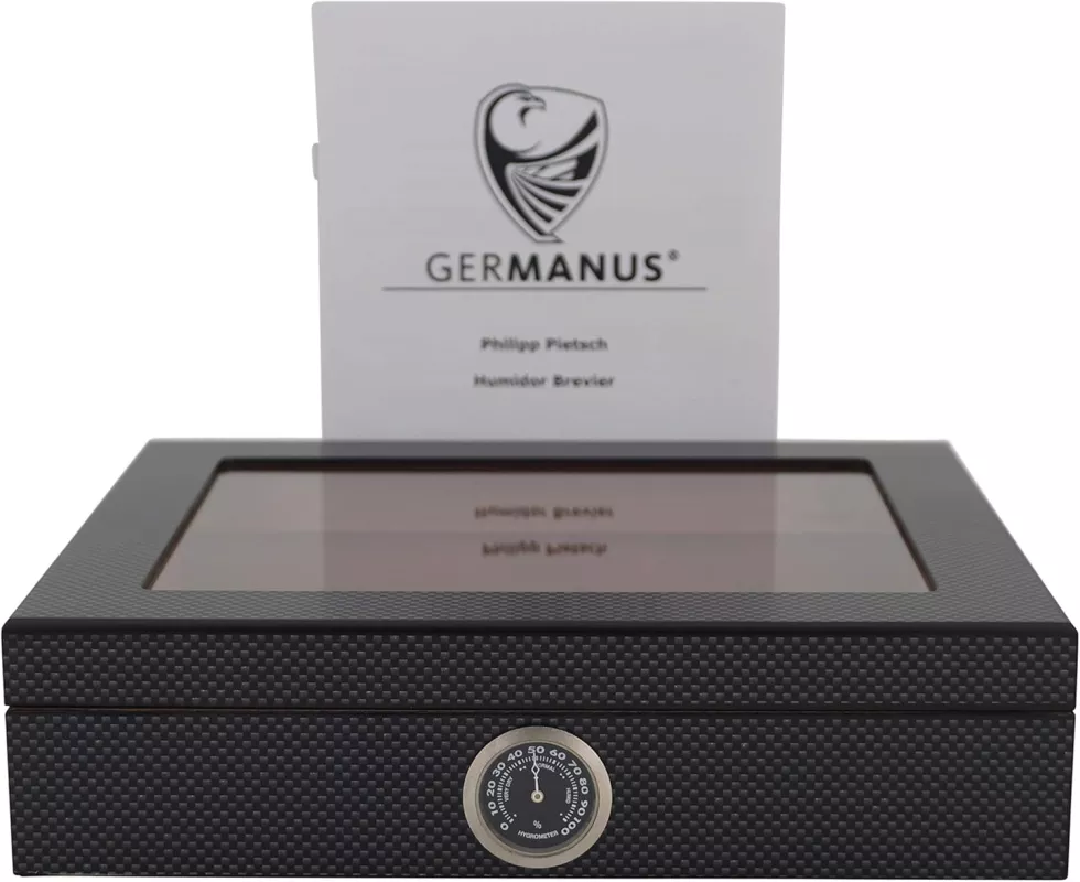 GERMANUS - Mensalla Humidor na doutníky s vlhkoměrem na cca 30 doutníků - Karbon