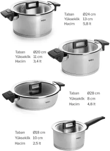Sada hrnců WOLL Concept 4 dílná, matná nerez, indukce