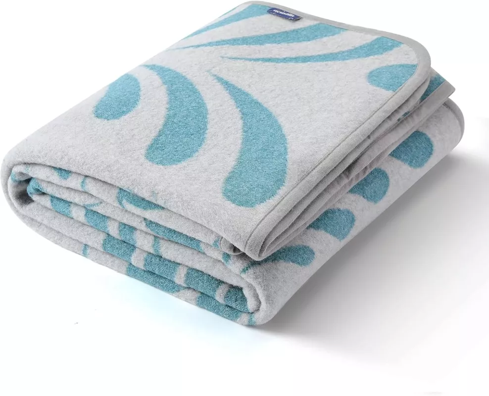 Vlněná, luxusní merino deka ACUSHLA 160x200cm, varianty: - Bílo modrá-kapky Vlněná, luxusní merino deka ACUSHLA 160x200cm, varianty: - Bílo modrá-kapky